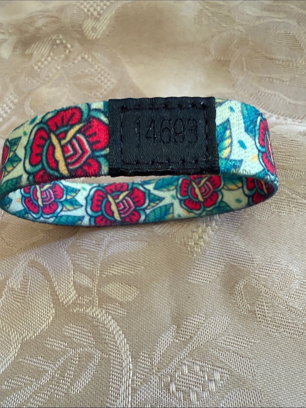 You Are Loved Fabric Bracelet — Inspirational Red & Teal Floral Bracelet - Picture 2 of 2